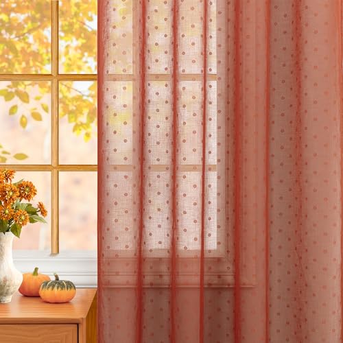 Terracotta Sheer Curtains 84 Inches Long 2 Panels Boho Polka Dots Pattern - color: Terracotta, size: 52"W x 84"L (Pack of 2)
