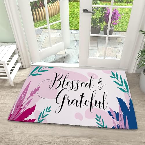 Welcome Mats Blessed and Grateful Indoor Front Door Mats for Home Entrance, Super Non-Slip Floor Mats for Home Entryway, Outdoor Welcome Mat, Easy Clean, 17x 30 inch - color: Blessed and Grateful