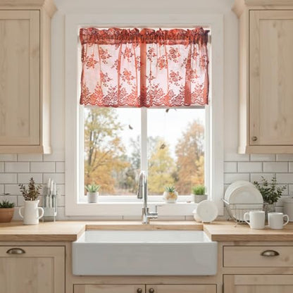 Kotile Burnt Orange Sheer Valance Curtain for Kitchen W52xL18 Inch 1 Panel - color: Burnt Orange