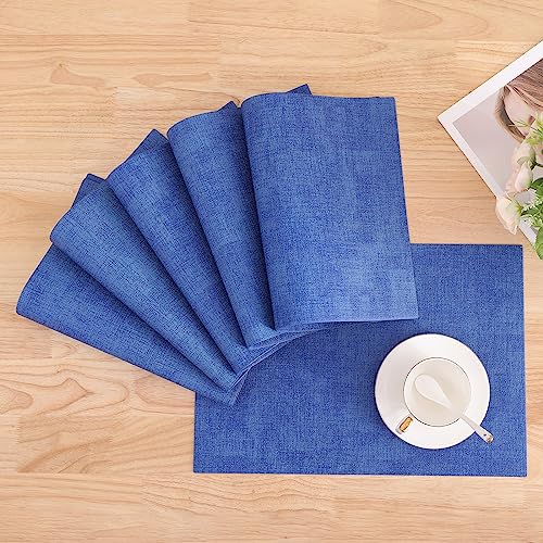 Homaxy PU Faux Leather Placemats for Dining Table, Set of 6, Sea Blue - color: Sea Blue