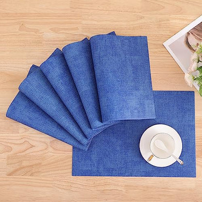 Homaxy PU Faux Leather Placemats for Dining Table, Set of 6, Sea Blue - color: Sea Blue
