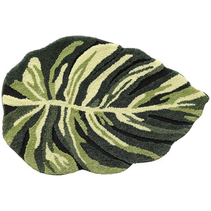 LUMI Cute Bathroom Rug Green Leaf, Absorbent Non Slip Bath Mat, 32"x48" - color: Dark Monstera-large