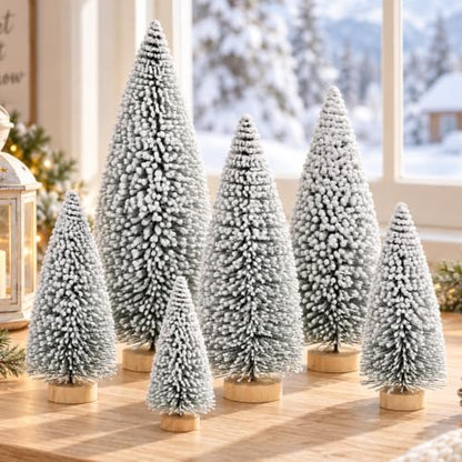 6 Pack Snow Flocked Christmas Trees, Mini Tabletop Christmas Tree Decor - color: Snow Flocked