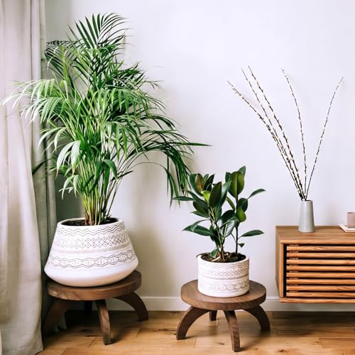 Novabright 2 Pcs Short Plant Stand Small Wood Plant Stool, Rustic Color - color: Rustic Color