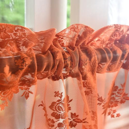 Kotile Burnt Orange Sheer Valance Curtain for Kitchen W52xL18 Inch 1 Panel - color: Burnt Orange
