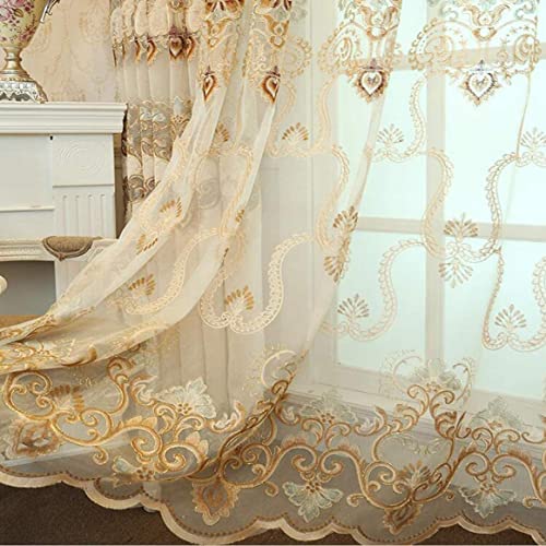 pureaqu Sheer Curtains Embroidered Window Drape Rod Pocket 1PC W52 x H84 - size: 52"W x 84"L (Pack of 1)