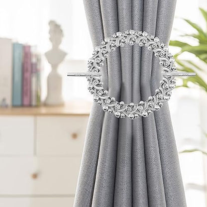 2 Pack Silver Curtain Tiebacks Round Drapery Holdbacks, 20 Crystals - style: 20 Crystals Silver