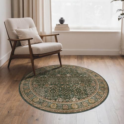Bavni 3ft Round Area Rug 3x3, Washable Non Slip, Dark Green Brown - color: Dark Green Brown, size: 3' (Round)