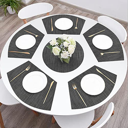 SHACOS Small Round Table Placemats Set of 5 Woven Vinyl Wedge Placemats with Centerpiece Round Table Mats Heat Resistant Wipe Clean (5, Black Gray) - color: Black Gray