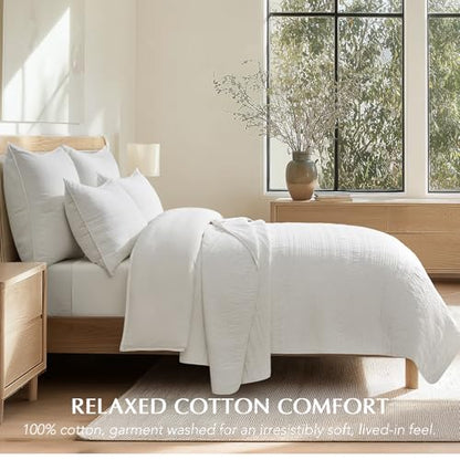 EVERGRACEHOME 100% Cotton Modern Lines Quilt Set Queen Size, Warm White - color: Warm White (Yellow Undertones), size: Full/Queen (92" X 92")