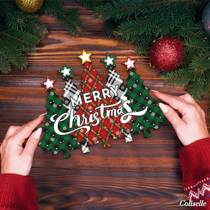 Wooden Merry Christmas Door Sign,Christmas Tree Door Wreath for Front Sign Wall Signs,Decoration Farmhouse Hanging Plaque,Hanging for Home Wall Decor Party(Red)