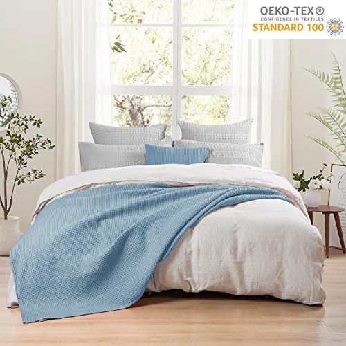 PHF 100% Cotton Waffle Blanket Lightweight Breathable, King Size Dusty Blue - color: Dusty Blue, size: King(104" x 90")