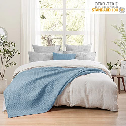 PHF 100% Cotton Waffle Blanket Lightweight Breathable, King Size Dusty Blue - color: Dusty Blue, size: King(104" x 90")