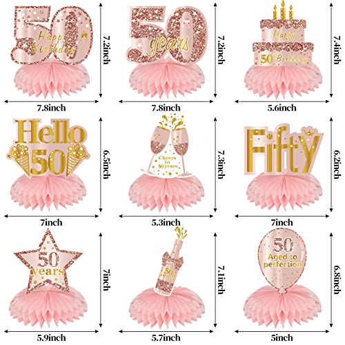 Turypaty Happy 50th Birthday Honeycomb Table Centerpieces Decorations Women - style: Pink Rose Gold 50th