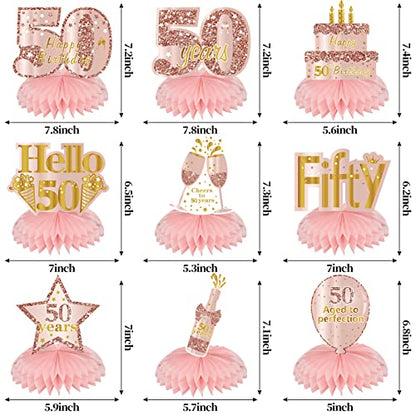 Turypaty Happy 50th Birthday Honeycomb Table Centerpieces Decorations Women - style: Pink Rose Gold 50th