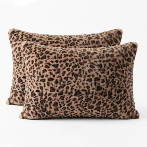 Cheetah Pillow Covers 20x26, Faux Fur Leopard Print Pillow Cases Set of 2 - size: 26" x 20" (Pack of 2)