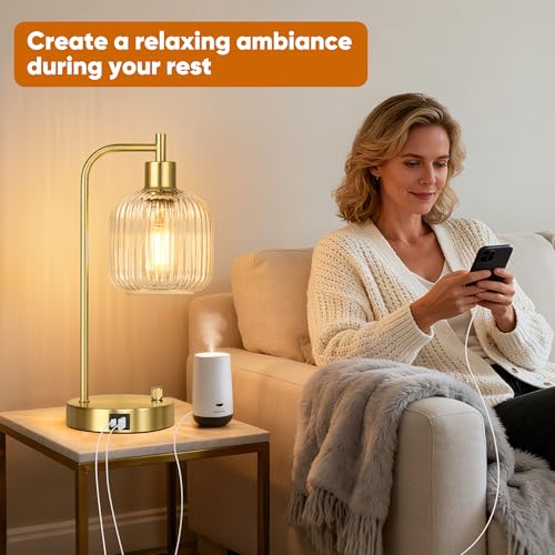 Clear Glass Table Lamps Set of 2, Dimmable Bedside Lamps for Living Room - color: ‎Gold&‎Clear