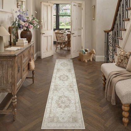 2x8 Beige Neutral Runner Rug - color: Farmhouse | Beige, size: 2' x 8' (Runner)