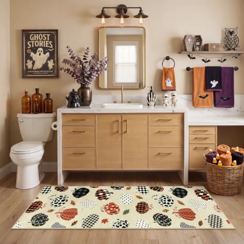 2x6 Beige Halloween Fall Pumpkin Print Hallway Runner Rug for Kitchen - color: Beige1 - Pumpkin, size: 2' x 6' (Rectangular)