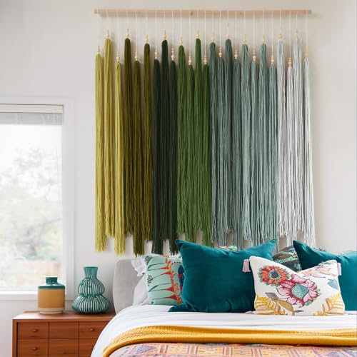 Macrame Wall Hanging Large Geometric Handmade Beaded Tassel Decor 39"W*45"L | Modern Home Decor, Entryway Wall Art, Boho Style, Living Room Accent, Bedroom Decor, Office Decoration, Handmade Craft - color: Green1