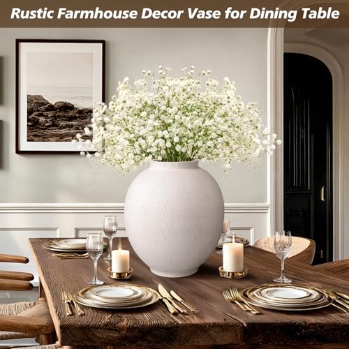 Large Ceramic Vase White Flower Vase,9.8 Inch Tall Big Round Vase - size: 9.84 Inch-large-white