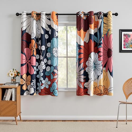 MYSKY HOME Boho Floral Blackout Curtains for Bedroom 63 inch Long Botanical Black Out Curtains for Living Room Grommet Thermal Insulated Room Darkening Window Drapes for Home Decor,2 Panels, 52"x63" - color: Z-boho Floral, size: 52"W x 63"L (Pack of 2)