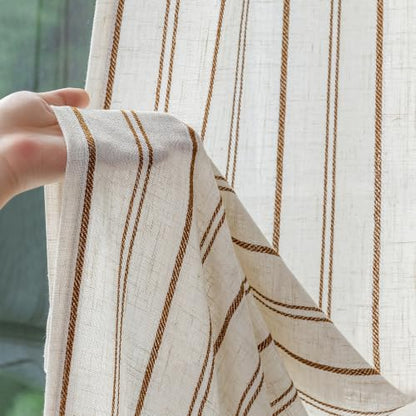 MYSKY HOME Linen Curtains for Living Room 84 Inch Light Brown Striped 2 Pcs - color: Light Brown, size: 50"W x 84"L (Pack of 2)