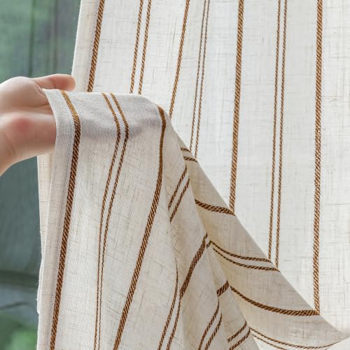 MYSKY HOME Linen Curtains for Living Room 84 Inch Light Brown Striped 2 Pcs - color: Light Brown, size: 50"W x 84"L (Pack of 2)