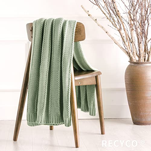 RECYCO Cable Knit Throw Blanket, Sage Green, 60"x80" - color: Sage Green, size: 60"x80"