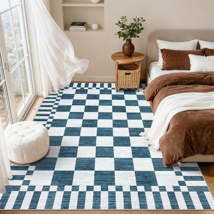 Garvee 5x7 Area Rugs Checkered Washable Rugs Living Room - color: Modern Plaid - Blue, size: 5' x 7' (Rectangular)