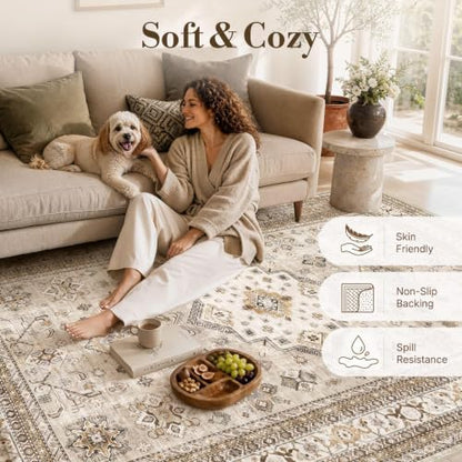 cotiled 6x9 Area Rug for Living Room, Washable, Traditional, Beige - color: Beige, size: 6' x 9' (Rectangular)