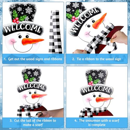 Whaline Winter Snowman Wooden Hanging Sign with Black White Buffalo Plaid Scarf Ribbon Snowman Welcome Sign Xmas Door Decor Sign for Christmas Winter kitchen Indoor Outdoor Porch Wall - style: vivid