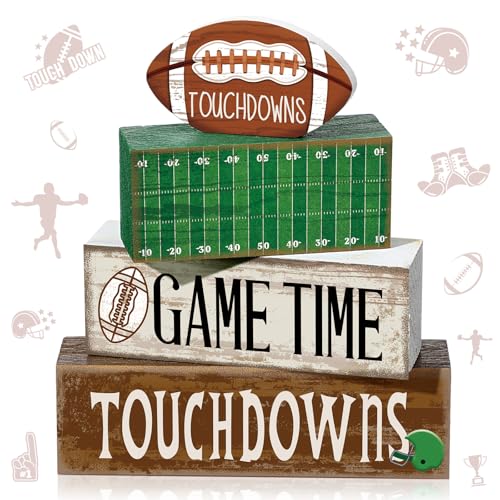 Yuntau 4 Pcs Fall Football Table decoration Centerpieces Wooden Blocks sign - style: Football