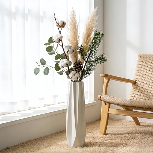 White Tall Ceramic Floor Vase, 17.7 Inch, Faceted Design - color: 5-stripes, size: Height-17.7 Inch