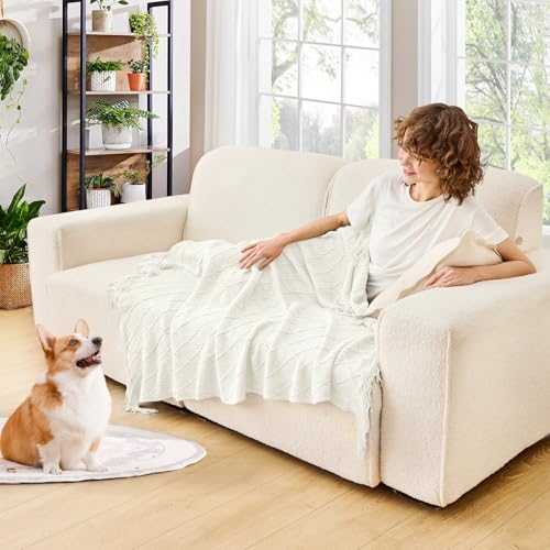inhand Off White Knitted Throw Blanket for Couch and Bed, 50"x60" - color: A(off White), size: 50"x60"