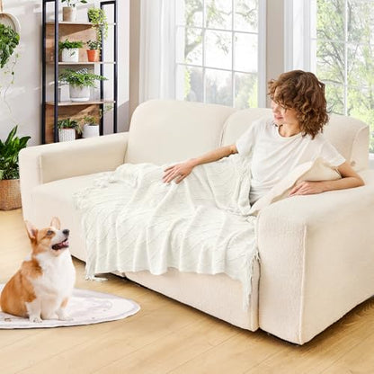 inhand Off White Knitted Throw Blanket for Couch and Bed, 50"x60" - color: A(off White), size: 50"x60"