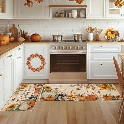 Baccessor Fall Pumpkin Kitchen Rugs Set of 2, 17x29 and 17x47 Inch - color: Fall Pumpkin