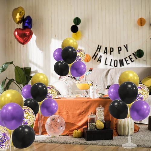 ZJDHPTY Halloween Decorations,4Set Purple Black Gold Balloon Stand Kit - color: Purple Black Gold 4