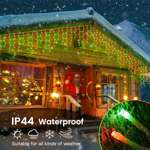 Hopolon 33FT 360 LED Red Green Christmas Icicle Lights, 60 Drops Plug in - color: Red Green