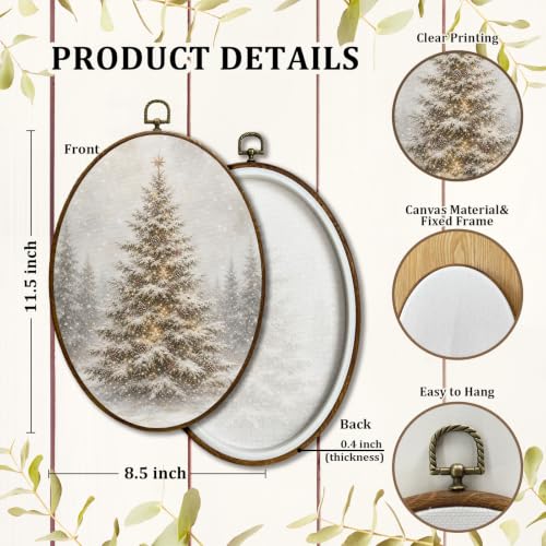 JQF Rustic Winter Snowy Christmas Tree Oval Wall Decor Framed 8.5x11.5 Inch - color: christmas tree-7
