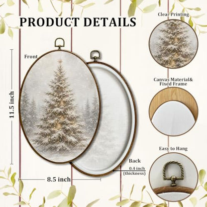 JQF Rustic Winter Snowy Christmas Tree Oval Wall Decor Framed 8.5x11.5 Inch - color: christmas tree-7