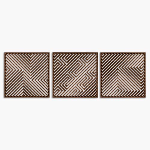 Abstract Wooden Wall Art Modern, Geometric Wood Wall Decor Living Room, Set of 3 Large Wood Wall Art, Aesthetic 3D Illusion Wood Wall Panels