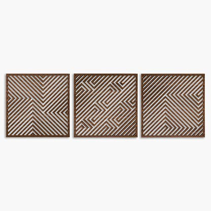 Abstract Wooden Wall Art Modern, Geometric Wood Wall Decor Living Room, Set of 3 Large Wood Wall Art, Aesthetic 3D Illusion Wood Wall Panels