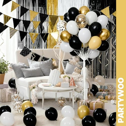 PartyWoo Black and Gold Balloons 66pcs 12 Inch Black White Gold Balloons - color: Black-3319