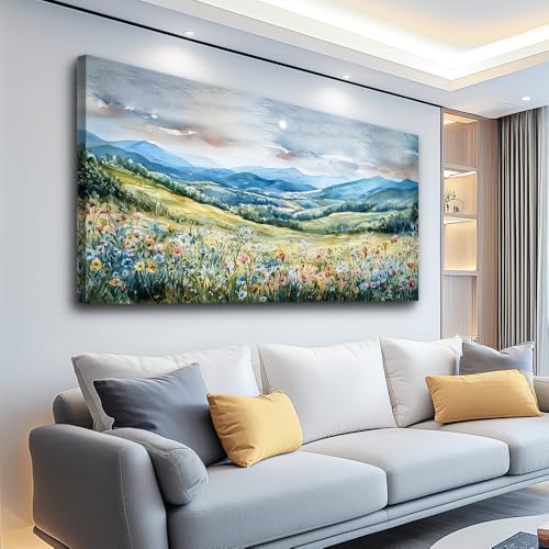 PHAOHUAXM Large Wall Art For Living Room Canvas Wall Decor For Bedroom Field Scenery Watercolour Wall Painting Office Decor Stretched And Framed Pictures Printing Artwork Home Decor Mural 20x40 In - color: Wild Mountain Scenery, size: 40"L x 20"W