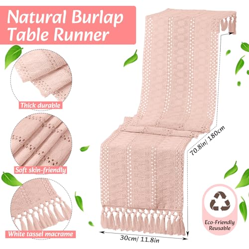 Boho Table Runner and Placemats Set, 6 Sets, Pink, 12x72 - color: Pink, size: 12x72"