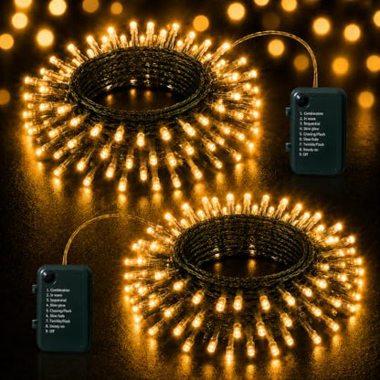 Fairy Lights Battery Operated 2Pack - Total 98FT 300LED String Lights - color: Warm White