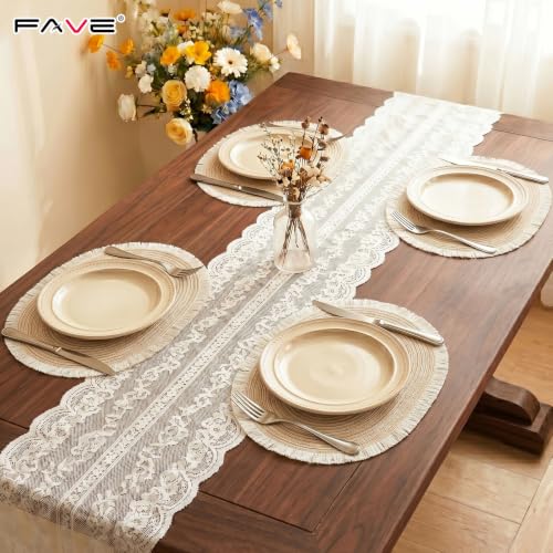 FAVE Boho Oval Woven Placemats Set of 6, Washable Table Mats with Tassels - color: Beige