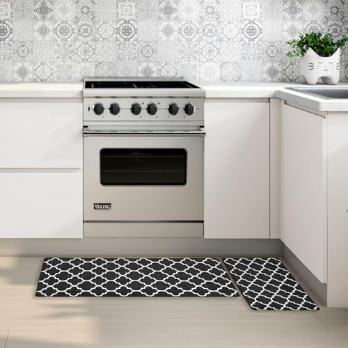 블랙 주방 러그 2개 세트, 43.9cm x 70.1cm(17.3x27.7인치)+43.9x119.9cm - color: 트렐리스-블랙