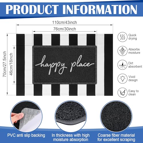 Geelin 2 Pcs Layered Happy Place Doormat, Black and White Striped Rug Set - style: Stripe Happy Place